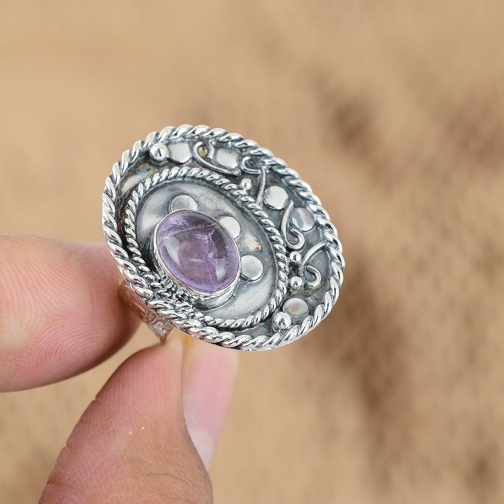 Подарок для нее Серебряное кольцо 925 пробы с натуральным африканским аметистом и россыпью камней, регулируемое