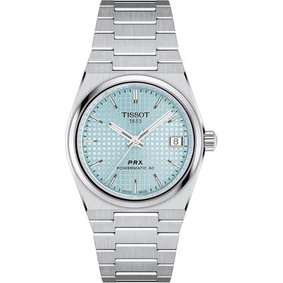 Универсальные часы Tissot PRX 35 мм Powermatic 80 с циферблатом цвета ледяного синего и браслетом