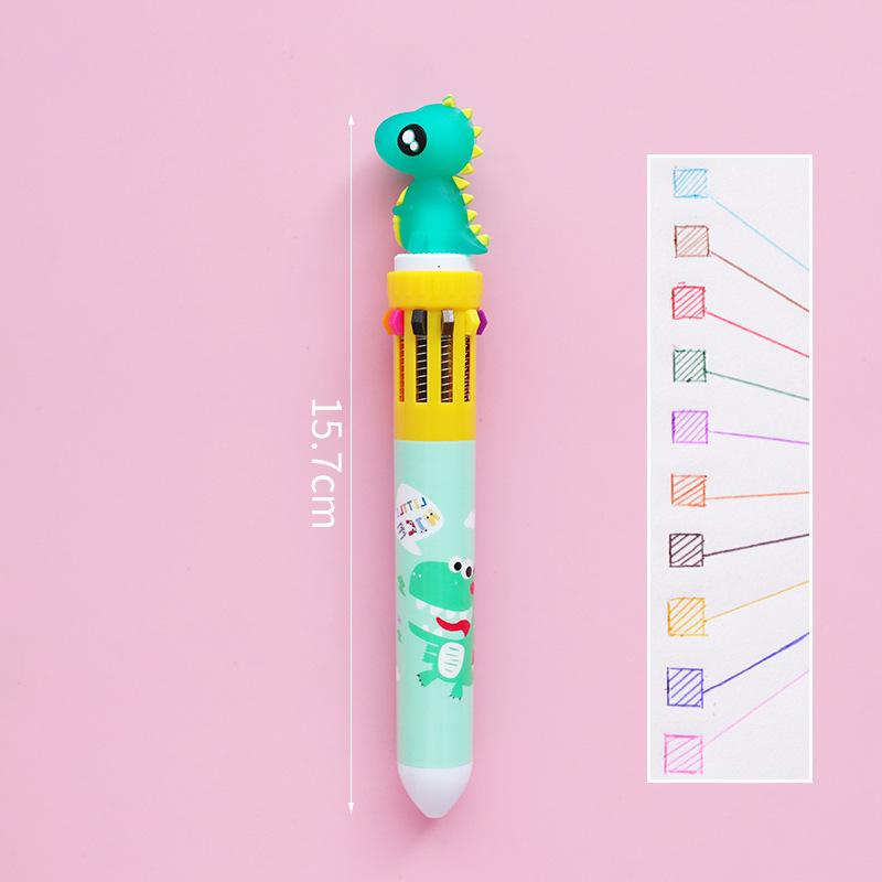 1 шт., разноцветная шариковая ручка с милым фламинго, единорог, динозавр, 0,5 мм, 10 в 1, маркер для офиса, школы