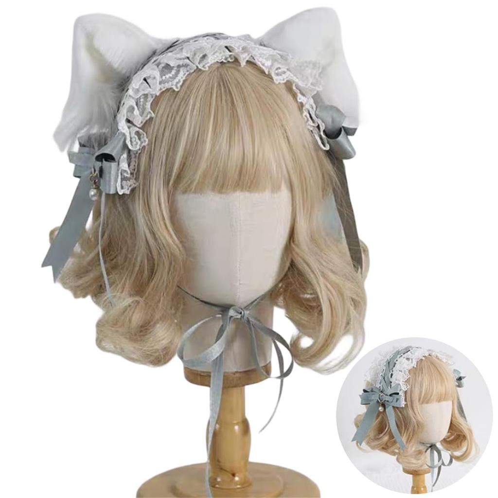 Headdress Cat Ears Cat Ears Headband Lolita Ribbon Hair Accessory Hair Ornament Bowknot Lace Cat Ears Gothic Lolita Maid Mori Girl Head Accessory Cute
