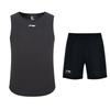 Однотонная футболка без рукавов с круглым вырезом и эластичные шорты средней посадки, повседневный спортивный комплект, мужские комплекты, черный ZHMB407-1+ZHMB063-2