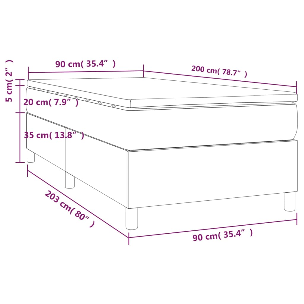 Box Spring Bed with Mattress Gray 90x200 cm Faux Leather