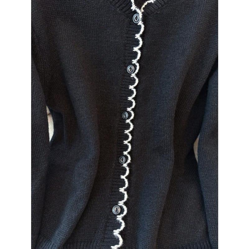 Women Lazy Style Wavy Edge Knit Cardigan Soft Slim Fit Sweater Coat
