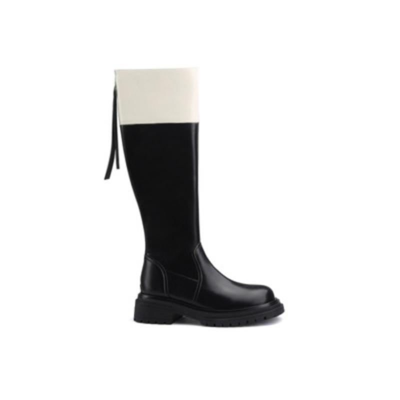 Толстая подошва Niche Color Block Long Tube Knight Boots Женская обувь Осень-зима Средние ботинки Стелька из резинового латекса