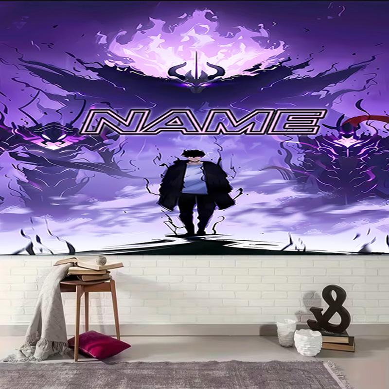 Personalized Solo Leveling Background Tapestry,Custom Name Birthday Party,Multifunctional Wall Decoration for Home Decor,Various Occasions
