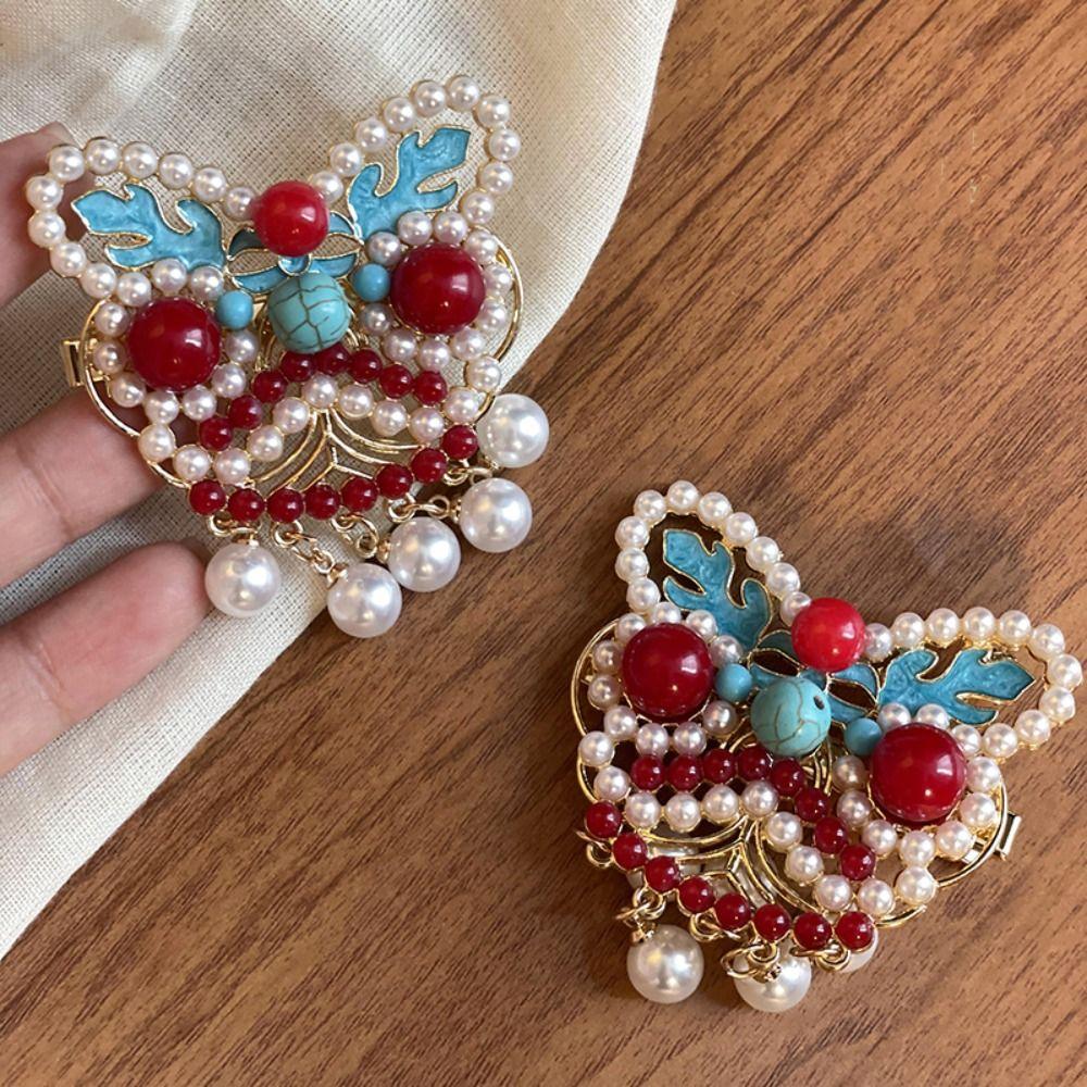 Plush Lion Dance Hairpin Pearl Tassel Chinese New Year Headwear Ancient Style Hairpin Children