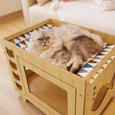 Кошачий домик, собачий домик, деревянный двухслойный гамак, интегрированные принадлежности для кошек, мягкая подушка, выдолбленная сборка для сращивания