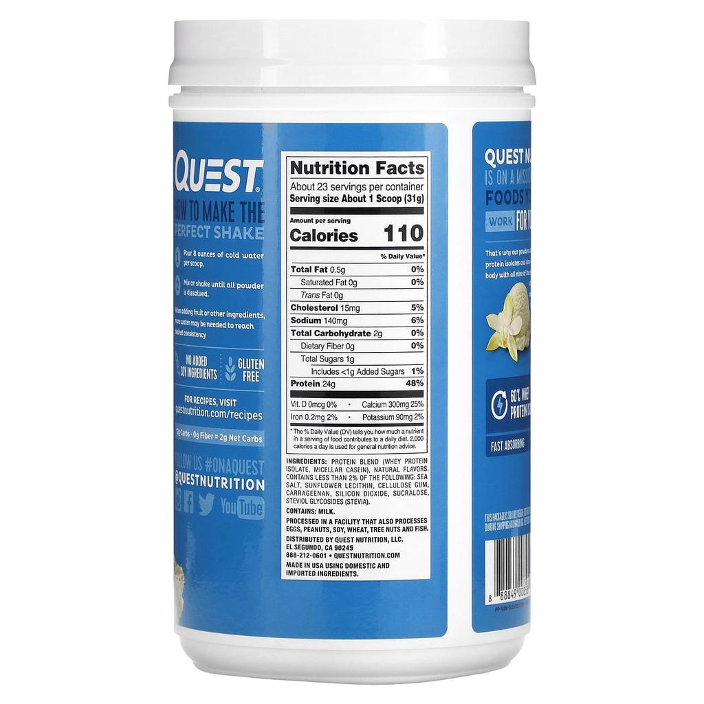 Quest Nutrition Protein Powder, Vanilla Milkshake, 1.6 Lb (726 G)