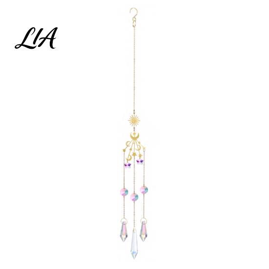 Crystal Garden Ornament Suncatcher, Rainbow Maker Prism Hanging Wind Chime, Pendant Elegant Indoor Wall Art for Window, Balcony, Garden, Patio Outdoor