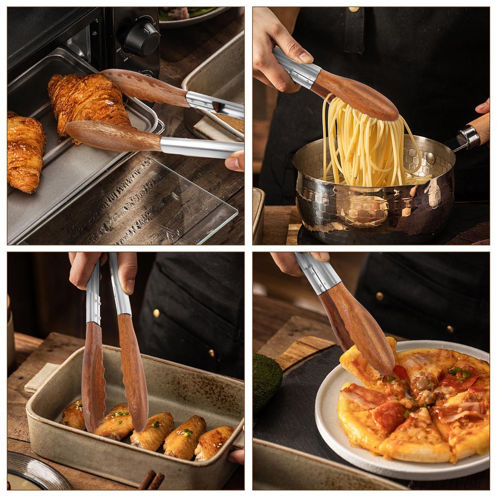 2Pcs Kitchen Tongs Portable Food Tongs Heat-proof Cooking Serving Tongs For BBQ Salad Steak Pasta Spaghetti Noodles Grilling