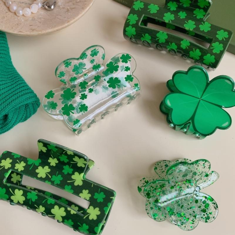 Shamrock Hair Clip For StPatricks Day Slip Resistant Acrylic Hair Claw Clip For Women Girl And Kids Festival Event