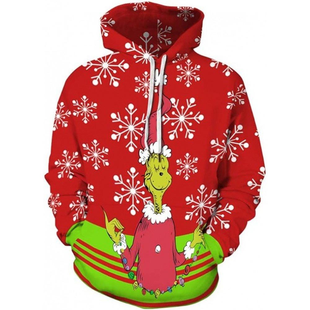 Мужские и женские толстовки Осень и Зима Рождественские 3D-принты Модели с длинным рукавом Средней длины Худи Свободный свитер
