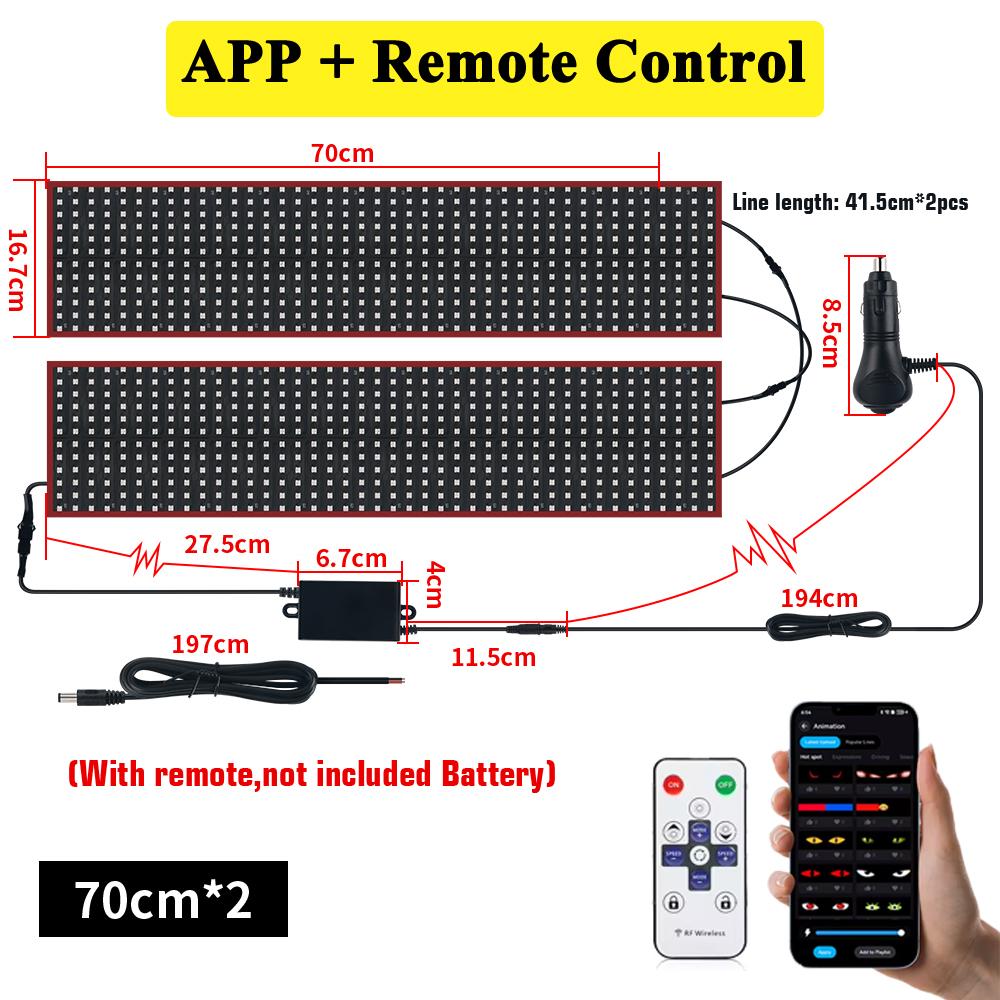 New APP Control LED Truck Car Devil Eye Light Scrolling Pixel Panel For Board Windshield Free Custom Text 12V 24V 120/150/200cm