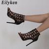 Eilyken Новые женские босоножки с узким ремешком и открытым носком 2025 лето Полые Подиум Стриптизер Платье Высокий каблук Женская обувь
