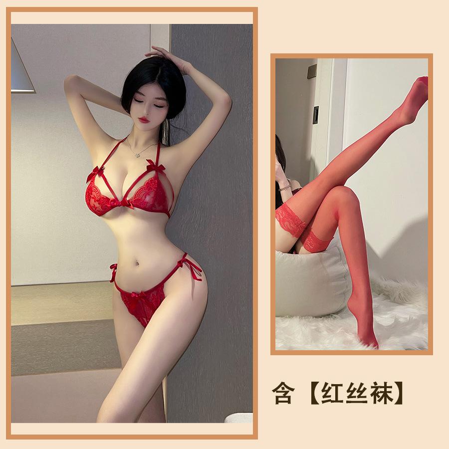 Сексуальное нижнее белье кружевной бюстгальтер с тремя точками пижамы прозрачные трусики соблазнение чистая похоть сексуальный постельный костюм