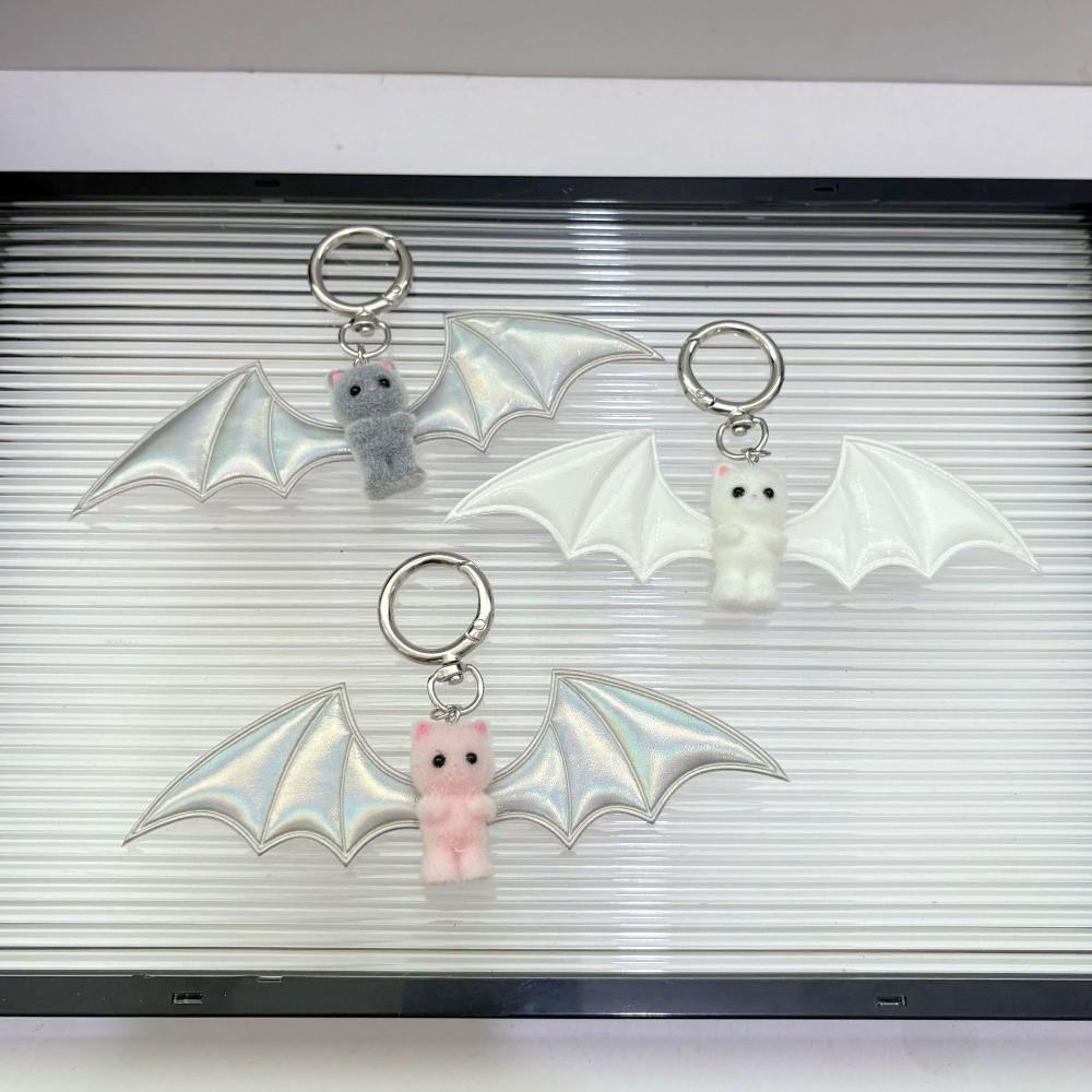 Cute Bat Bear Keyring Y2K Bag Pendant Creative Flocking Bear Doll Keychain Backpack Decor