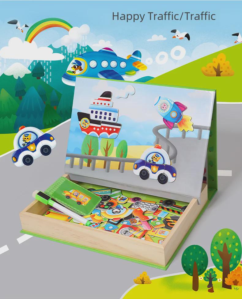 Children's Wooden Magnetic Animal Puzzle and Drawing Board