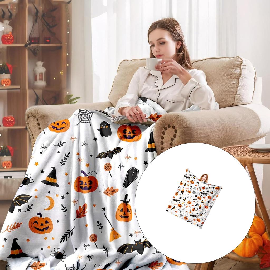 Halloween Themed Throw Blanket Soft Flannel Fabric for Family Gatherings Outdoor Activity Machine Washable Polyester