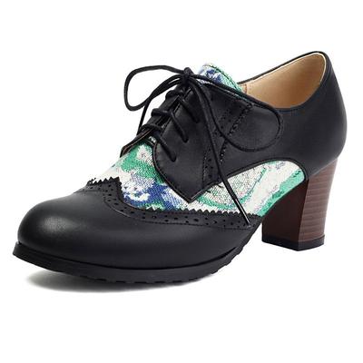 2025 Повседневные женские туфли-лодочки с круглым носком, на толстом каблуке 6 см, на шнуровке, комбинированной расцветки, больших размеров 42 43 44, мягкая повседневная женская обувь