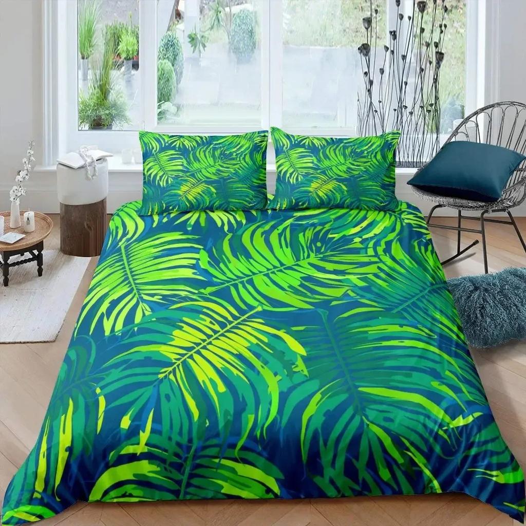 Palm Leaves Monstera Banana Leaves Comfortable Duvet Quilt Cover Pillowcase Bedding Set Children Bedroom Decoration Home Textile