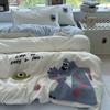 Cute Towel Embroidery FourPiece Set, Washed Cotton Quilt Cover, Girl Bed Hat, Student Dormitory Bed Sheet ThreePiece Set