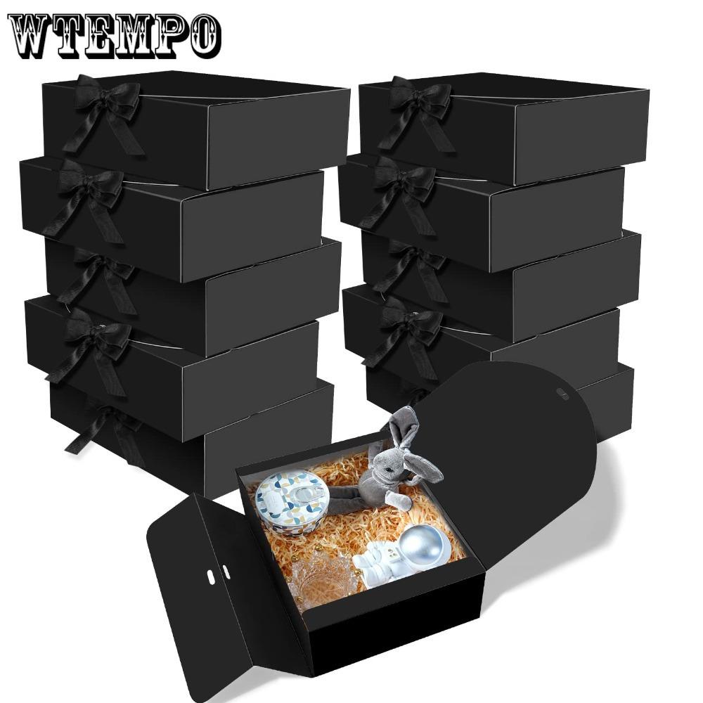 8 шт. черных подарочных коробок с лентами, коробки для предложений руки и сердца подружек невесты с крышками, роскошные квадратные коробки для угощений, подарочная упаковочная коробка для подарка на свадьбу, день рождения
