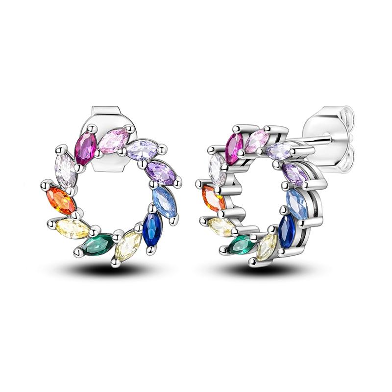 Round Circle Hoop Earrings For Women 925 Silver Heart Star Moon Sun Flower Zircon Opal Earrings Jewelry Gift