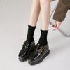 Japanned Leather Double Buckle Brogue Shoes Woman Square Toe High Pltaform Flats Mixed Color Bottom Muffins Shoes for Woman 2024
