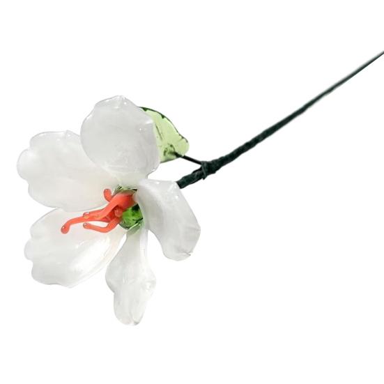 Hand-Blown Glass Flower Decoration with Wire Stem Handmade Colored Glaze Floral Figurine Home Living Room Office Table Flower Vase Ornament