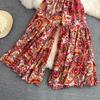 Summer Bohemian Vacation Beach Pants Elegant High Elastic Waist Wide Leg Printed Trouser Casual Flare Fladas New Fashion