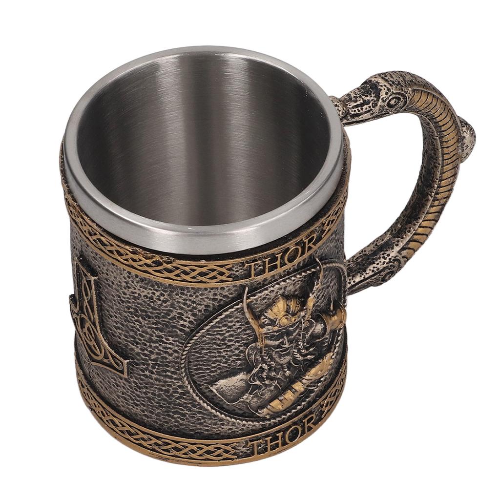 Stainless Steel Liner Mug Hand Painted Decorative Retro Medieval Resin Mug Beer Cup for Home Bar