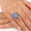Dark Blue Cat's Eye Gemstone 925 Stamped Silver Handmade Engagement Ring For Her RR-62-39
