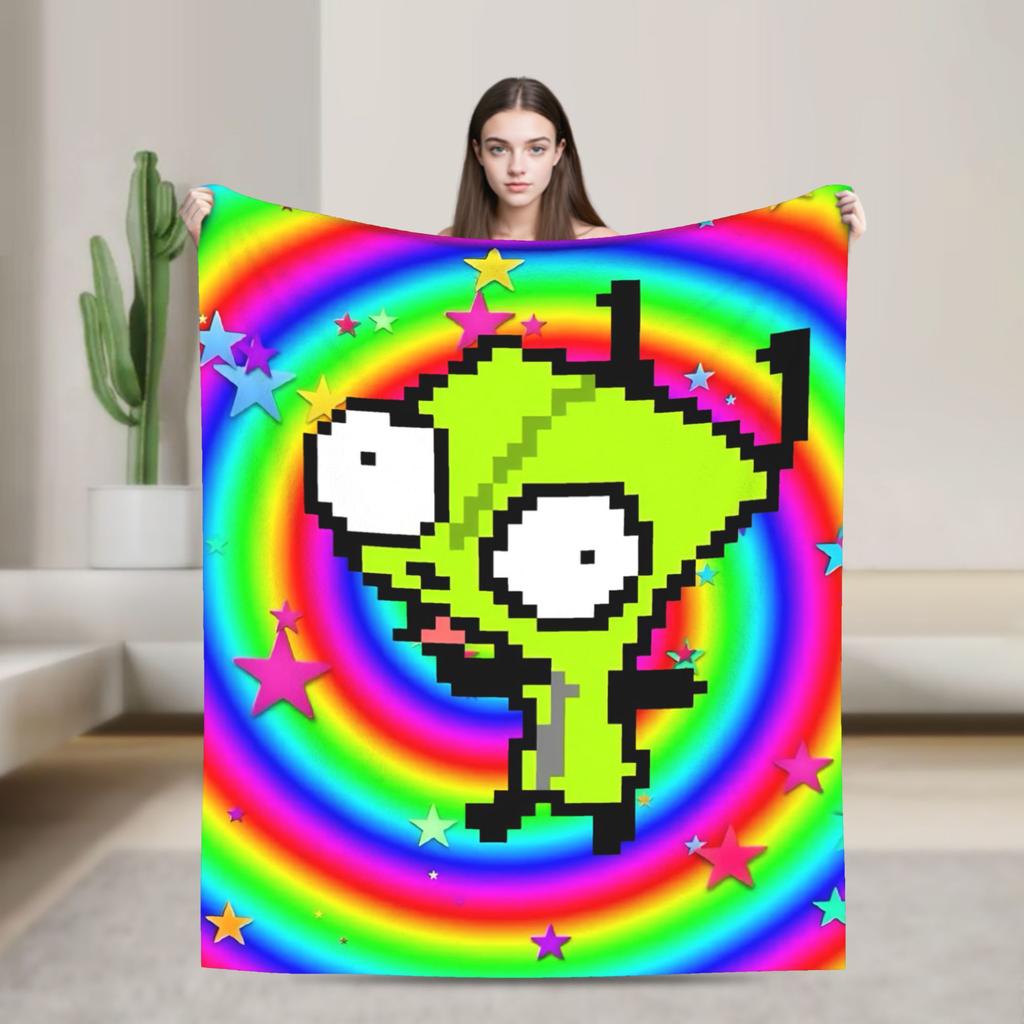 Gir Invader Zim Cartoon Throw Blanket Flannel Bedspread For Couch Chair Sofa Bed Funny Sofa Bed Cover
