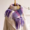 Thickened Faux Cashmere Scarf Classic Tassels Blanket Scarf Cozy Warm Stripe Shawl  Cold-Weather