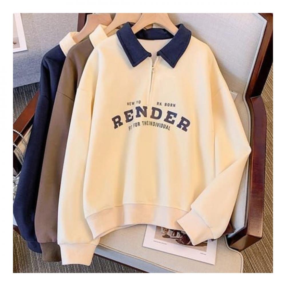 Navava Men Lettering Zip Collar Long Sleeve Sweatshirt Nt1333