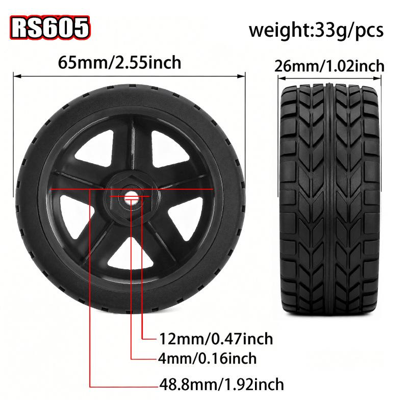 1/10 Scale Off-road Climbing Simulation Tire with Windbreaking Plastic Wheel Hub - Black