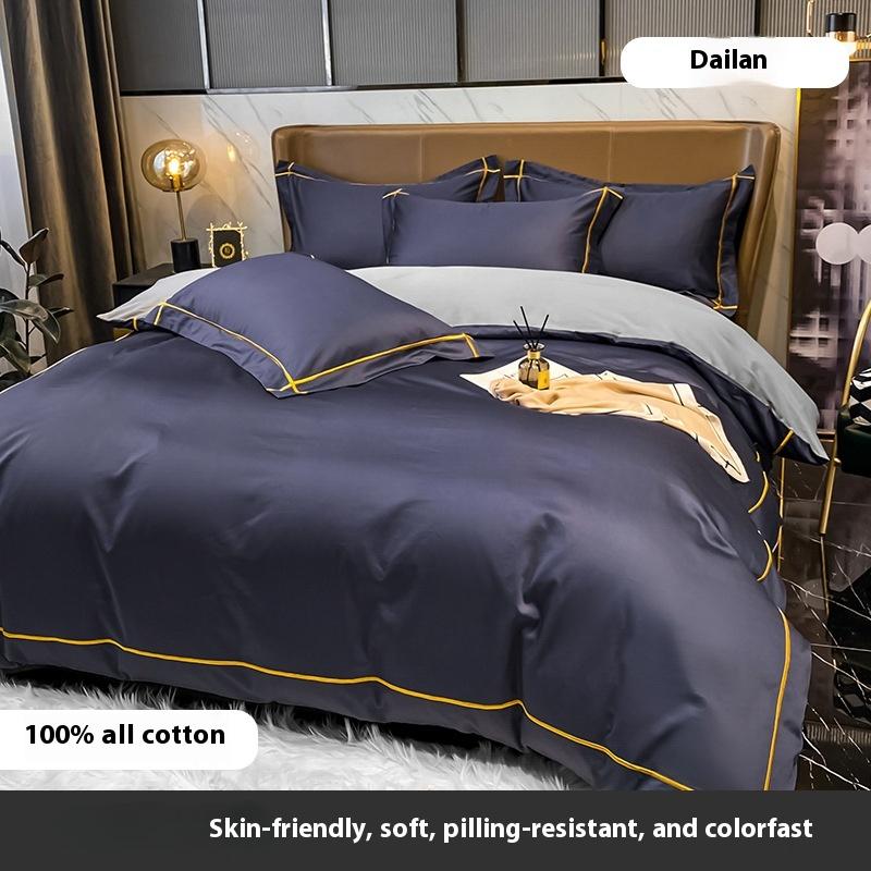 Four-piece Set of Pure Cotton Bedding Light Luxury Skin-friendly and Breathable Washed Sheets Quilt Covers Pillowcases
