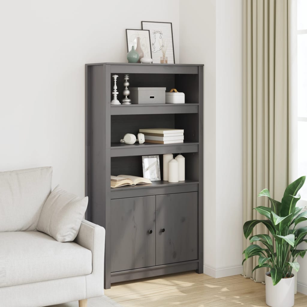 Highboard in Gray 80 x 35 x 154 cm Solid Pine Wood
