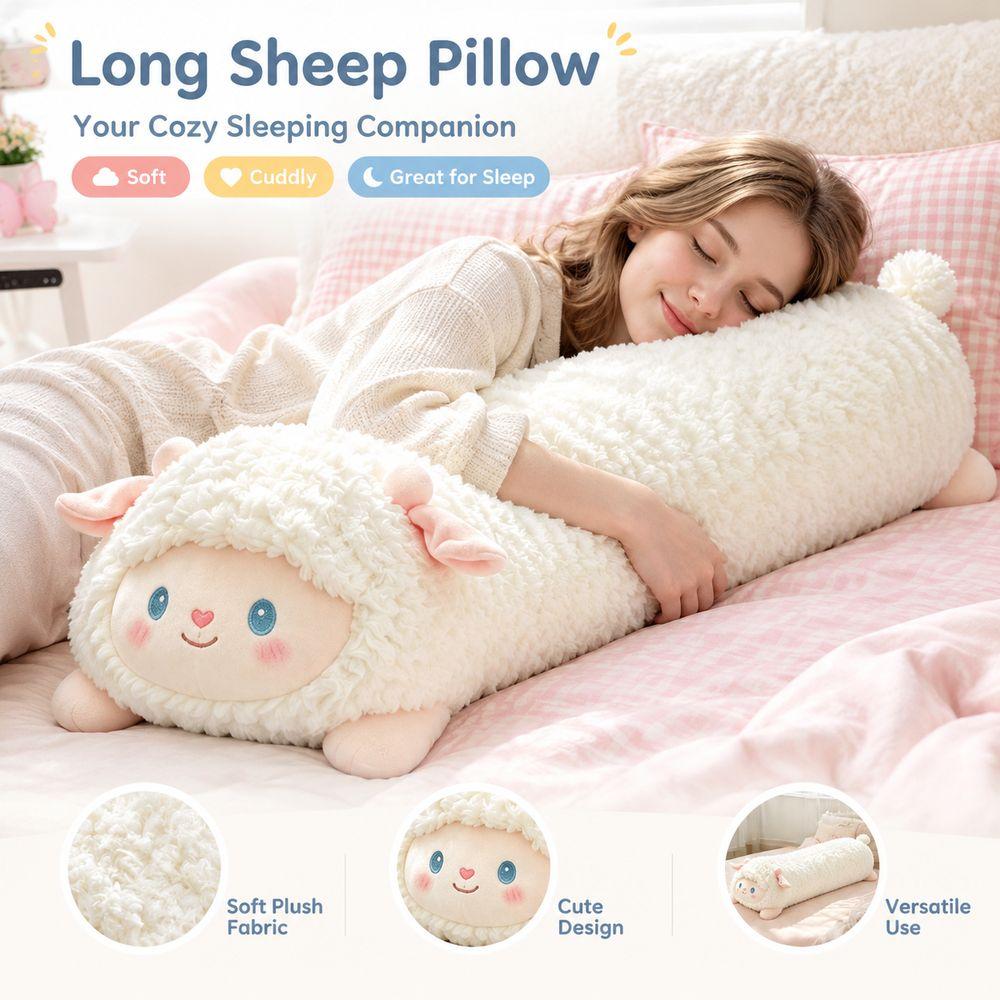 Soft Plush Lamb Plush Pillow Cylindrical Shape Cartoon Sheep Plush Bedroom Decor