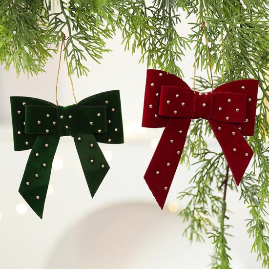 Бархатные елочные украшения Стразы Сердце Форма банта Подвесной декор для рождественской елки Витрина и Фермерский дом DIY Поделки