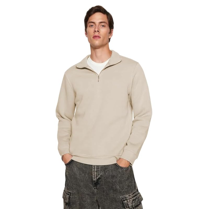TAGAS Men's Fleece Regular Fit Half-Zip Sweatshirt | Mss-6-Beige-L