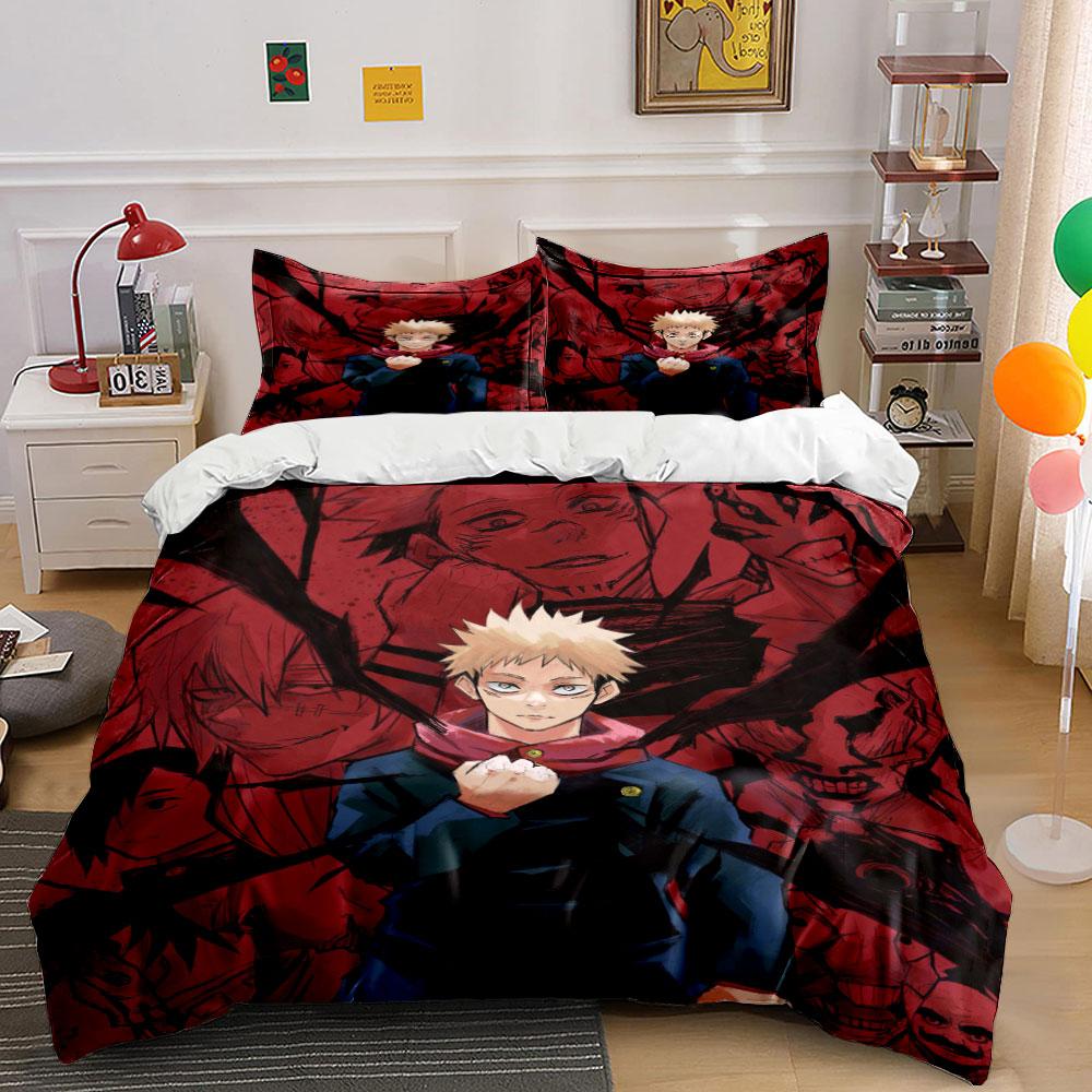 Anime characters with red background. Bedding sets Duvet cover sets Duvet covers Pillowcases(1*Duvet Cover 2*Pillowcases without duvet insert)