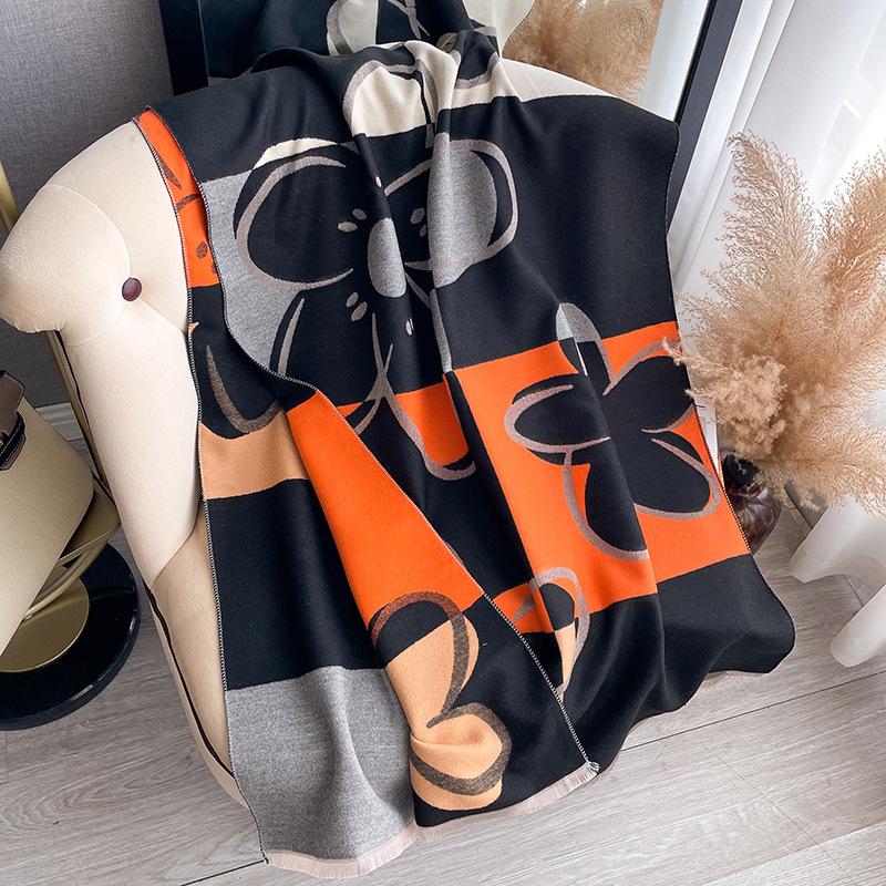 Imitation Cashmere Versatile Texture Printing Double-Sided Scarf Winter High-End Warm Shawl