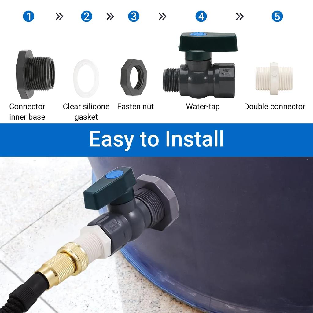 With Bulkhead Fitting Adapter PVC Rain Barrel Diverter Kit 3/4 Inch Rain Barrel Valve Rain Barrel Spigot Kit