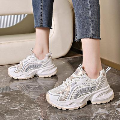 Женская повседневная спортивная обувь, новая винтажная корейская сетчатая дышащая обувь на шнуровке, повседневная спортивная обувь на толстой подошве 35-40