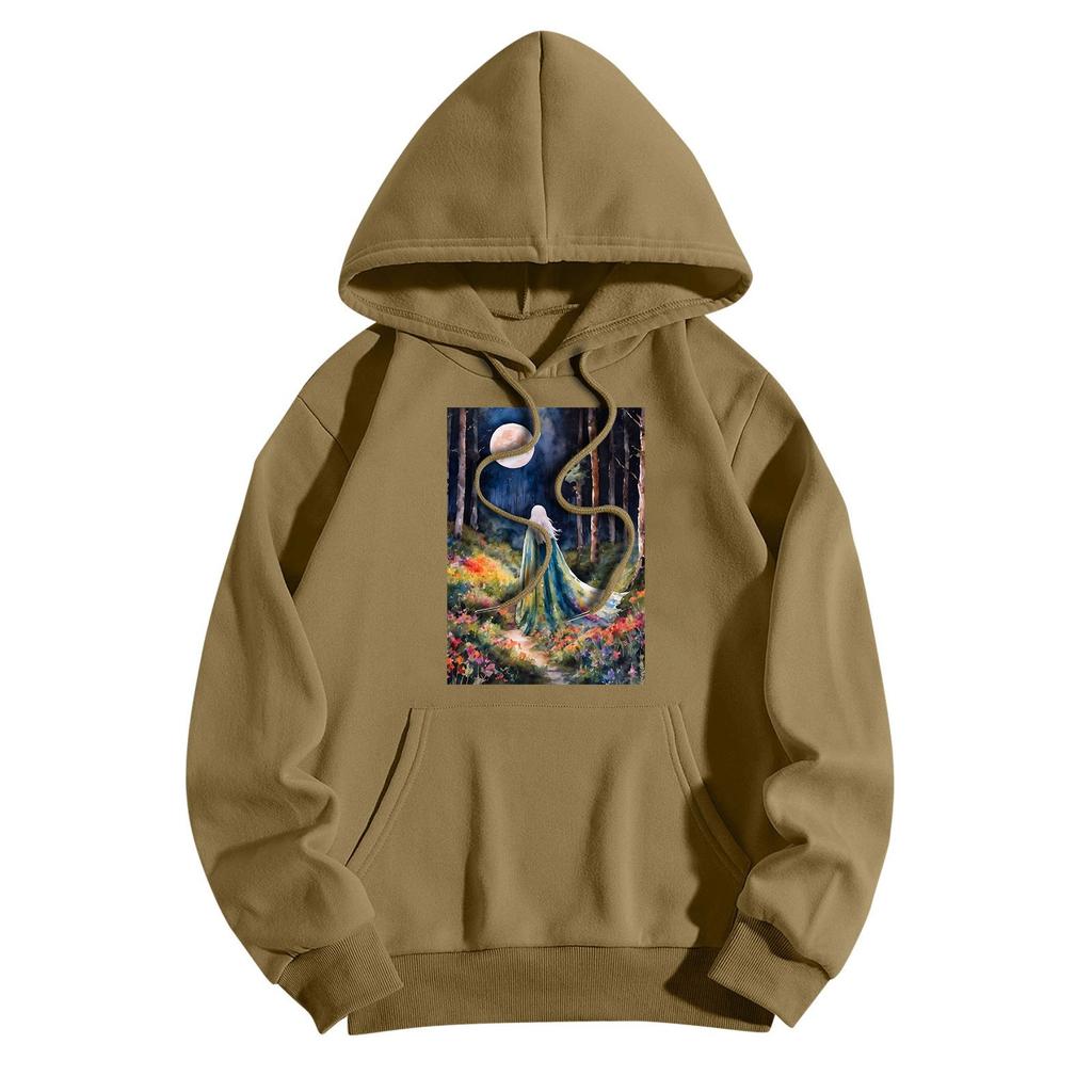 Women's Fashionable Casual Halloween Witch Print Hooded Sweatshirt With Pockets Long Sleeved Sweatshirt