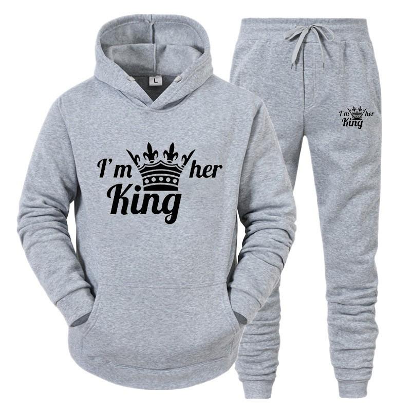 Unisex Hooded Sweatshirt Jogger Pants Set Casual Winter Outfit Cotton Blend Warm Tracksuit