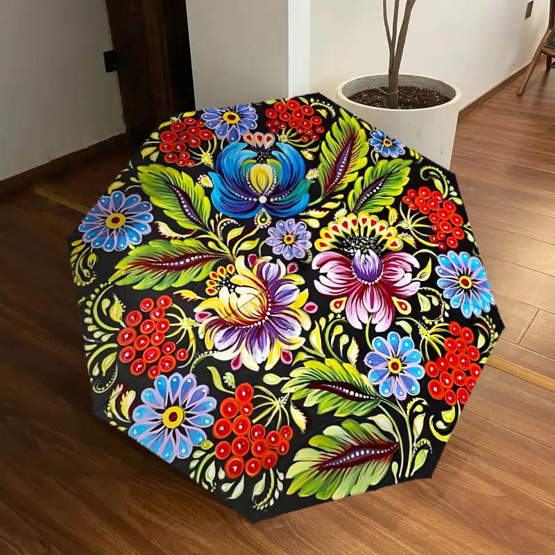 1pc Colorful Floral Mandala Design Umbrella with Plastic Handle,Suitable for All Seasons Home Travel Outdoor UmbrellaDD1179