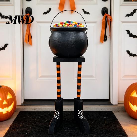 Halloween Gifts for Dorm Room Cauldron Candy Bowl, 20 Inch Witch Leg Dish Bucket, Decorative Accessories Party Plastic Large Pot Bucket Indoor Outdoor