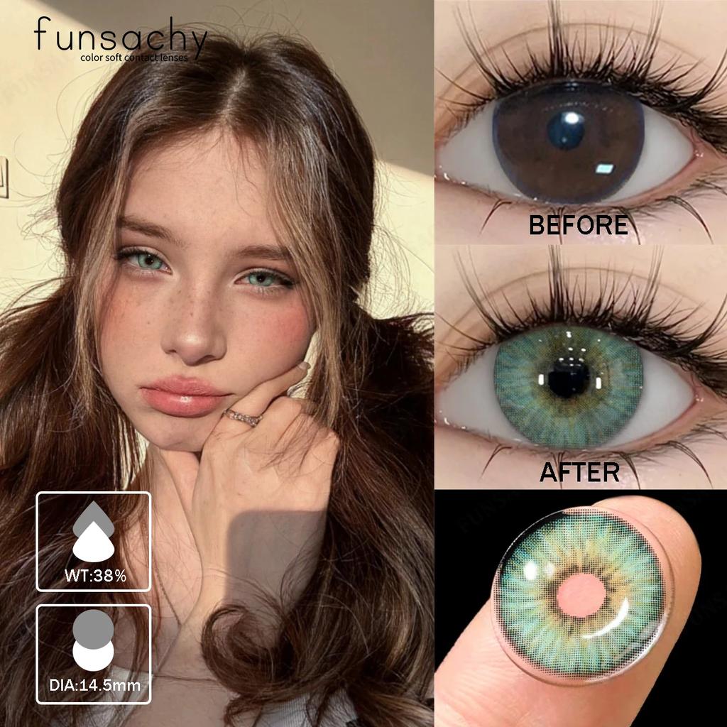 FUNSACHY 1 пара корейских линз, цветные контактные линзы, натуральные линзы для глаз, мягкие голубые линзы для зрачков, новые коричневые косметические средства, годовая цена
